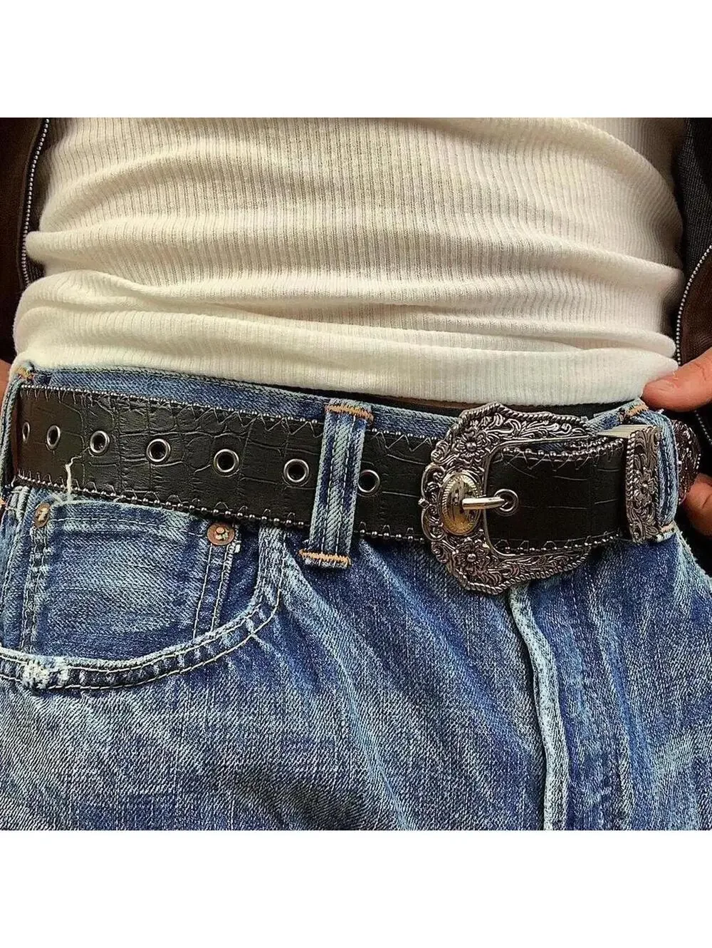 Y2K Western Boho Black Brown Belt 38.5 Inch Unisex